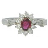 Platinum 3/5 ct Natural Ruby & Diamond Ring