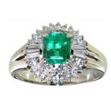 Platinum 1.25 ct Natural Emerald & Diamond Ring