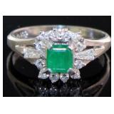 Platinum Natural Emerald & Diamond Ring