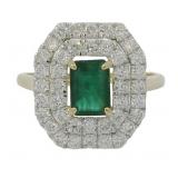 14k Gold 1.85ct Natural Emerald & Lab Diamond Ring