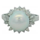 Platinum White Pearl & Natural Diamond Ring