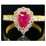 Natural 2.54 ct Pear Ruby & VS Lab Diamond Ring