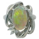 Platinum 4.49 ct Natural Opal & VS Diamond Ring