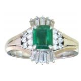 Platinum 1.11 ct Natural Emerald & Diamond Ring
