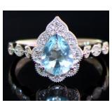 Pear Cut 1.25 ct Aquamarine & Diamond Ring