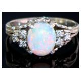 Platinum 1.08 ct Natural Opal & Diamond Ring