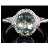 Oval 3.00 ct Green Amethyst & Diamond Ring