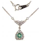 Platinum 1.00ct Natural Emerald & Diamond Necklace