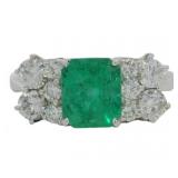 Platinum 3.64 ct Natural Emerald & Diamond Ring