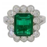 Step Cut 4.50 ct Emerald & Diamond Ring