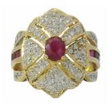 18k Gold 1.52 ct Natural Ruby & Diamond Ring