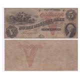 1857 $5 North Western Bank Ringgold Currency