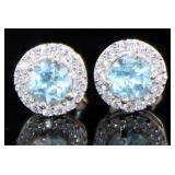 Genuine Swiss Blue Topaz Halo Designer Earrings