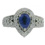 Brilliant 2.23 ct Pear Lab Sapphire & Diamond Ring