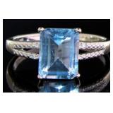 Emerald Cut 2.30 ct Sky Blue Topaz & Diamond Ring