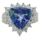 Platinum 5.63 ct Natural Tanzanite & Diamond Ring