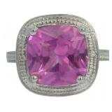 Cushion Cut 4.11 ct Pink Sapphire & Diamond Ring