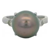 Platinum Gray Pearl & Natural Diamond Ring