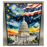 Capitol Building Hand Highlighted Floating Frame