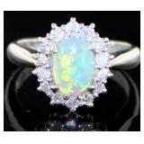Platinum 1.40 ct Natural Opal & Diamond Ring