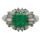 Platinum 1.41 ct Natural Emerald & Diamond Ring
