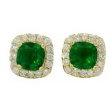 Cushion Cut 1.30 ct Emerald & Diamond Earrings