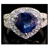 14kt Gold 5.22 ct GIA  Sapphire & Lab Diamond Ring