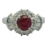 Platinum 1.38 ct Natural Ruby & Diamond Ring