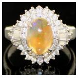 Platinum 1.76 ct Natural Opal & Diamond Ring