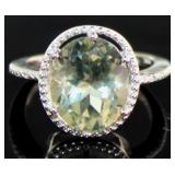Oval 4.50 ct Green Amethyst & Diamond Ring