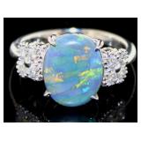 Platinum 3.08 ct Natural Black Opal & Diamond Ring