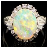 Platinum 3.61 ct Natural Opal & Diamond Ring