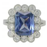 Emerald Cut 4.50 ct Tanzanite & VS-Diamond Ring
