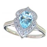 Pear Cut 1.25 ct Aquamarine & Diamond Ring