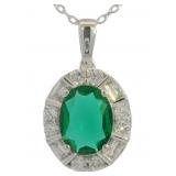 Oval 2.50 ct Emerald & Baguette Diamond Necklace