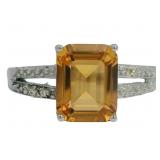 Emerald Cut 3.10 ct Golden Citrine & Diamond Ring