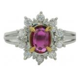 Platinum .91 ct Natural Ruby & Diamond Ring