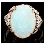 Platinum 6.04 ct Natural Opal & Diamond Ring