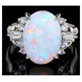 Platinum 3.78 ct Natural Opal & VS Diamond Ring