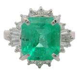 Platinum 2.78 ct Natural Emerald & Diamond Ring