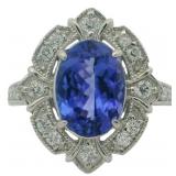 Platinum 2.98 ct Natural Tanzanite & Diamond Ring