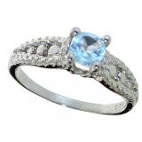 Natural Round Blue Topaz & Diamond Ring
