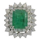 Platinum 6.66ct Natural Emerald & Diamond Ring