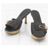 Chanel Coco Mark Wooden Heel Sandals Size 36.5