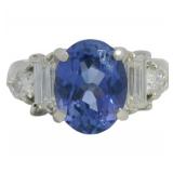 Platinum 4.33 ct Natural Tanzanite & Diamond Ring