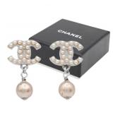 Chanel Coco Mark Silver Pearl Earrings