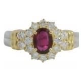 Platinum/18k Gold 1.14ct Natural Ruby/Diamond Ring