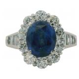 Platinum 3.78 ct Natural Sapphire & Diamond Ring