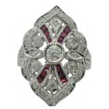 18kt Gold 1.24 ct Natural Ruby & Diamond Deco Ring