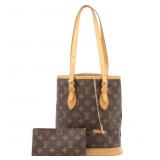 Louis Vuitton Monogram Bucket PM Tote Bag W/ Pouch
